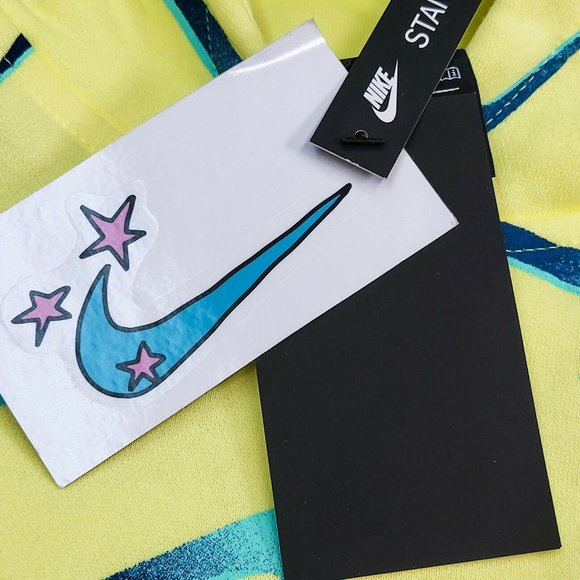 Nike Sweatshirt Girl's Swoosh Sportswear 3D Print Hooded Yellow Blue DC3429-712 - Picture 7 of 9